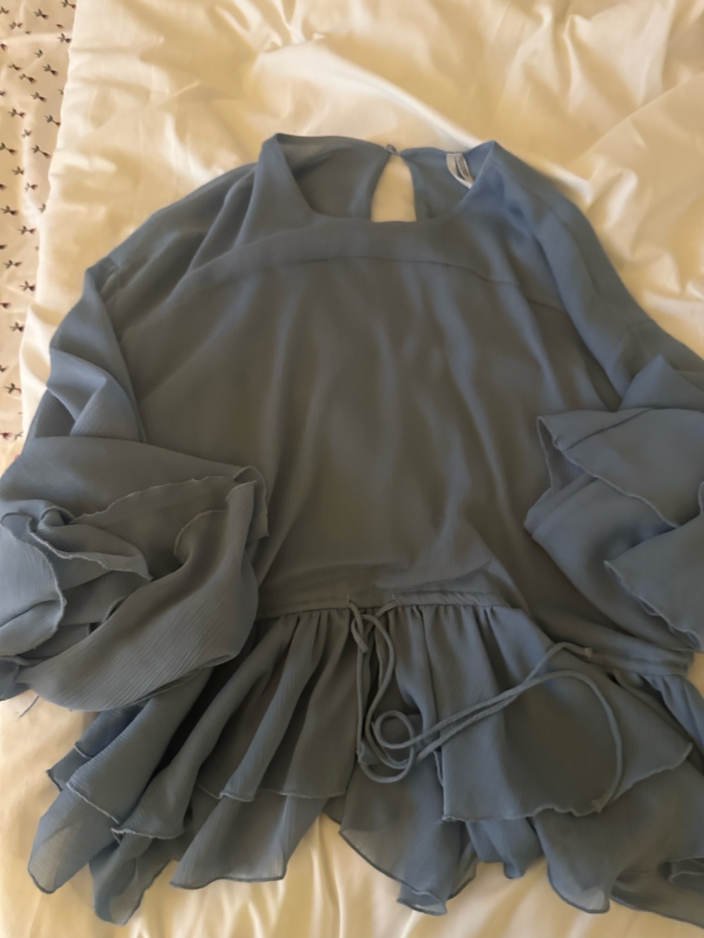 Anthropologie Dusty Blue Long Sleeve Ruffle Dress